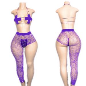 Vêtements de performance personnalisables en gros, nouveau style, vêtements de danse exotiques en résille avec strass - Product Image 4