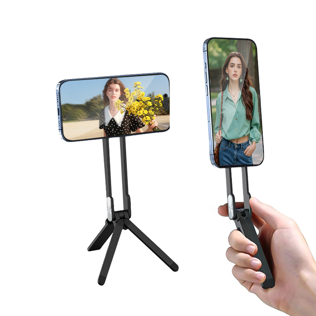 Factory Magnetic Foldable Tripod Handheld Carabiner Desktop Mobile Phone Stand for Video Live Streaming Slim Mobile Phone Stand