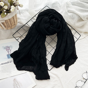 工場直送ソフトビスコースリネンスカーフ女性用ロング薄いヒジャーブタッセル付きソリッドカラー春用リネンビスコースショール - Product Image 6