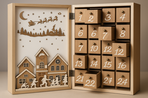 Caja de sellado magnético con calendario navideño de 24 días personalizado Logotipo de madera en relieve papel de materiales reciclados - Product Image 2