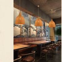 Bambou Rétro Globe Salle à manger Hôtel Ferme Bois Pendentif Lumière Poisson En Osier Rotin Ombre Armure Pendentif Lampe