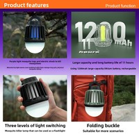 Lampe de camping multifonctionnelle portable rechargeable, étanche, anti-moustiques, pour l'extérieur et la maison