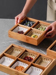 <span class=keywords><strong>Assiette</strong></span> à compartiments en <span class=keywords><strong>bois</strong></span> de bambou, bol à sauce, bol de collation de style japonais changement d'assaisonnement, collation 1 pièce - Product Image 2