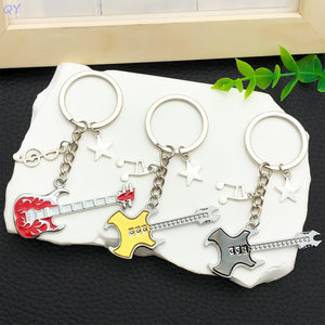 QY Zinc Alloy Guitar Keychain Metal <b>Key</b> <b>Ring</b> Enamel <b>Bag</b> Charm Music Pendant Promotional Gift - Product Image 4