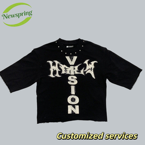 T-shirts à manches courtes 100 % coton pour hommes, style streetwear, avec impression floquée et strass, personnalisation OEM, vente en gros - Product Image 1