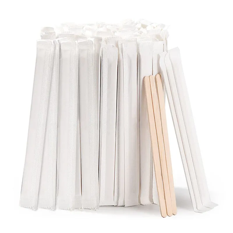 Cafe Shop Eco-Friendly Individually Paper Wrapped Custom Compostable Coffee Stirrers Disposable Wood Beverage Stir Sticks