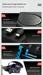 Custodia 3-in-1 in EVA per Nintendo Switch 2 con Power Bank da 8000mAh, Doppi Altoparlanti <span class=keywords><strong>Bluetooth</strong></span> e Borsa da Viaggio Antiurto 30x15x8cm - Product Image 5