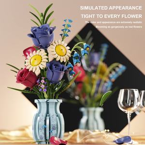 13067 <span class=keywords><strong>autunno</strong></span> rosa mazzo di fiori vaso Bouquet creativo MOC modello educativo assemblare Puzzle Building Block fiore giocattolo Set - Product Image 4
