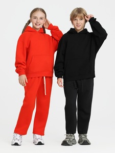 Großhandel Hochwertige Samt-Gefütterte Freizeit-Hoodie-Sets für Kinder 350g Individueller Logodruck Unisex Sweatshirt & Jogginghosen Sets - Product Image 5