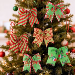 Christmas Printed Fabric Bow Ornament Xmas Tree Hanging Bow Wreath DIY Decorative <b>Ribbon</b> Bow Accessories - Product Image 1
