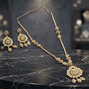 Wholesale Fashion 14K 18K 24K Gold Plated Long Necklaces Traditional Floral Design Brass Forming Long Jewelry Set Oro Joyeria - Product Image 5
