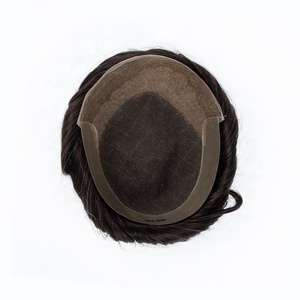 Prothèse capillaire pour homme en cheveux humains vierges Remy indiens, style Oct, avec base en dentelle et PU, ondulation naturelle, design tendance - Product Image 1