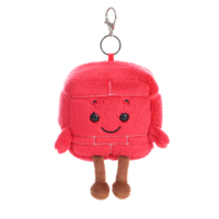 Porte-clés en peluche cube rouge Kawaii, adorable personnage de dessin animé en forme de bloc, breloque de sac en peluche, poupée en peluche cube rouge moelleuse, anneau porte-clés