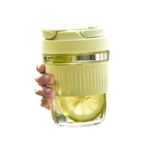 Mug en verre portable avec couvercle et paille, résistant aux hautes températures, tasse de voyage ou de bureau pour café ou lait - Product Image 2