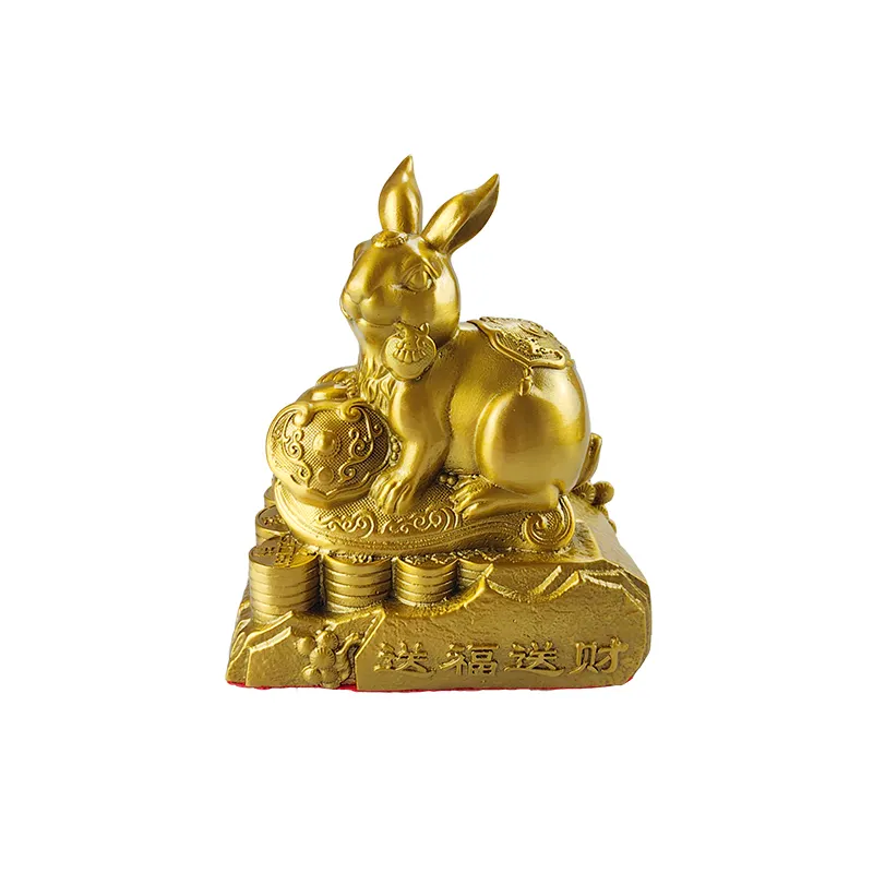 Fábrica al por mayor productos de Año Nuevo cobre hogar fengshui diseño de metal artesanía adornos de latón dorado adornos de animales de conejo