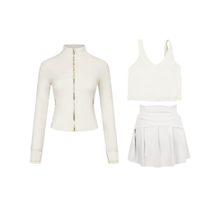 Conjunto de Ropa de Yoga de Verano para Mujer, 3 Piezas: Chaqueta Deportiva Ajustada con Cuello Alto, Chaleco con Espalda en U <span class=keywords><strong>y</strong></span> <span class=keywords><strong>Falda</strong></span> Corta - Product Image 3