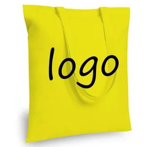 Индивидуальный логотип, Лидер продаж, персонализированная сумка из желтого хлопка, сумка для покупок, дешевые сумки из органического хлопка с логотипом