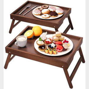 2 Piece <b>Folding</b> <b>Table</b> Set Natural Wood Color Foldable Bedroom Bed Tray Multifunctional Home Living Supplies - Product Image 1