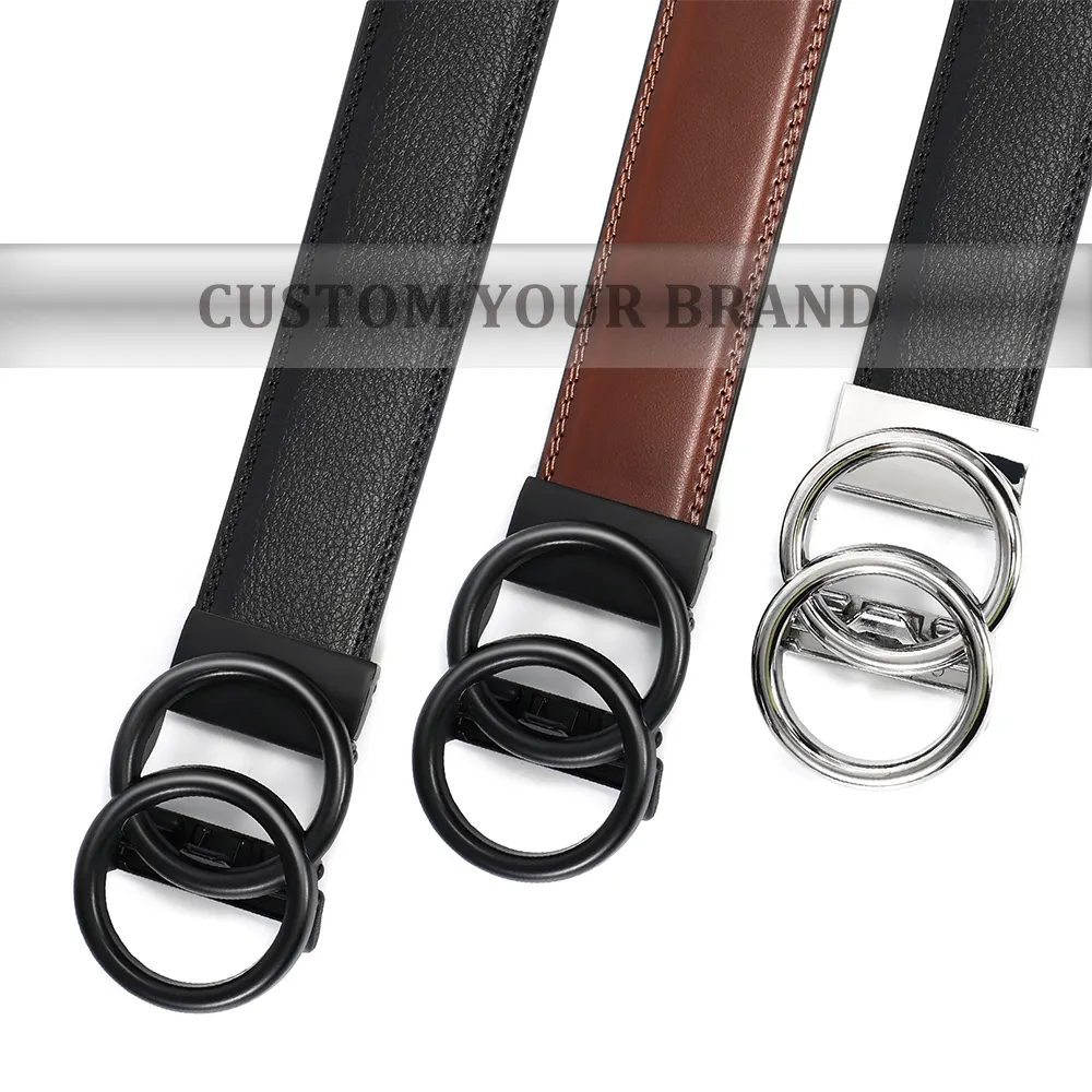 Black Brown Automatic Ratchet Buckle Cow Hide Leather Genuine Real Leather OEM Belts For Men