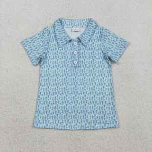 เสื้อยืดเด็กผู้ชายสีฟ้าอ่อนพิมพ์ลายสุนัขตกปลาผ้าฝ้ายลำลองแขนสั้นทรงปกติชุดฤดูร้อน - Product Image 6