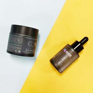 บรรจุภัณฑ์เครื่องสำอางสีดำ ขวดและกระปุกทรงกลม กระปุกครีมบำรุงผิวหน้าแก้ว 50 กรัม ขวดหยดน้ำมันใส่ผม 30 มล. - Product Image 6