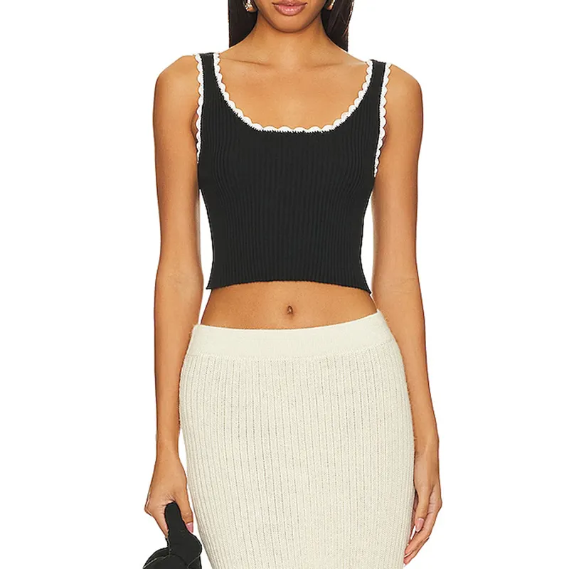 Dames Gallus Cami Tops Casual Effen Kleur O-hals Crop Tops Sexy Elegante Mouwloze Gebreide Materiaal Tops Voor Dames