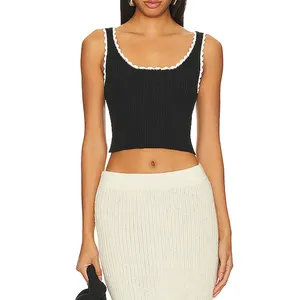 Women's Gallus Cami Tops Casual Solid Color O-Neck Crop Tops Sexy Elegant Sleeveless Knitted Material Tops For Ladies