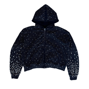 Men <b>Black</b> Rhinestone Hoodie Full Zip Rhinestones Hooded Sweatshirt <b>Jacket</b> <b>Sparkly</b> Custom Wholesale OEM Streetwear - Product Image 1