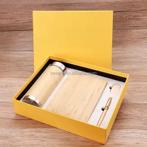 Cuaderno de madera único promocional 2024 con bolígrafo, regalo ecológico cooperativo para hombres de negocios corporativos, juego de regalo de Bambú