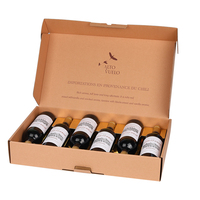 Caja de Cartón Kraft Marrón de Lujo Personalizada para 6 Botellas de Vino, con Asa, Forro de Esponja Desechable, Impresión en Lámina Dorada