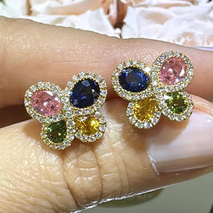 Orecchini a Perno E4403 con Farfalla in Oro e Cristalli di Citrino, Gioielli di Lusso da Donna per Uso Quotidiano - Product Image 3