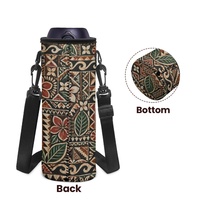 Porte-bouteille d'eau réutilisable avec motif géométrique Masi Tapa Island et sangle réglable à porter en bandoulière