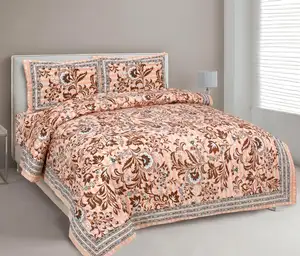 인도 백색 면 손 구획 인쇄된 뒤집을 수 있는 침구 침대보 인쇄된 던짐 담요 100% 년 면 누비이불