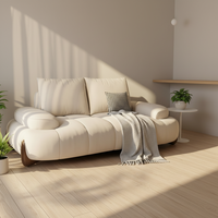 Canapé de salon en bois style crème, tissu anti-griffures pour chats, résistant aux rayures, moderne, minimaliste, courbé, pour petit appartement, en ligne droite