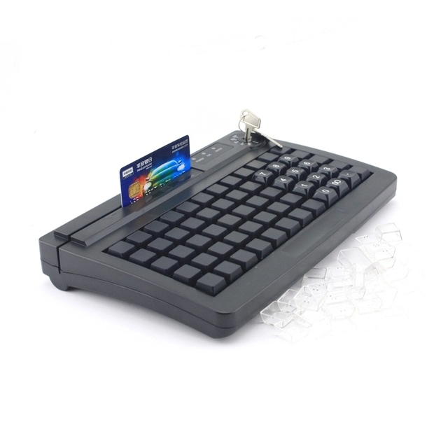LIF KB66A Fully Programmable 66-Keys POS Keyboard with Integrated Magnetic Card Reader for POS Systems