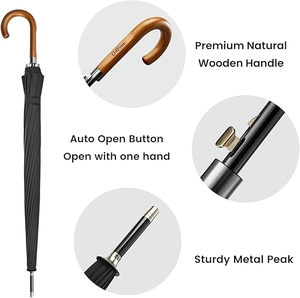 Ô dù golf tự động mở thẳng cao cấp, cán gỗ, in logo tùy chỉnh, chống gió - Product Image 3