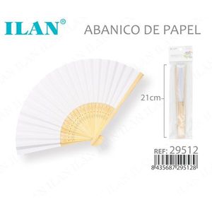Ventaglio di carta Ilan 21 cm bianco, pieghevole, per eventi e decorazioni - Product Image 3