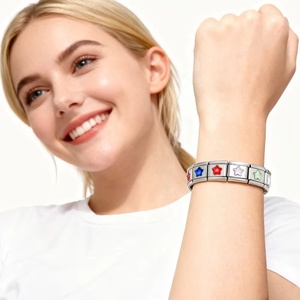 Fashion Colorful Pentagram Rhinestone Charm Link Fit 9mm Stainless Steel Jewelry Gifts Making Italian Charm Bracelet DIY Beads - Product Image 5
