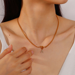 Collier pendentif lettre mode européenne et américaine, entièrement serti de diamants, en acier inoxydable, chaîne de clavicule, bijou cadeau pour femme - Product Image 4