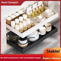 Étagère de rangement multifonctionnelle moderne à double niveau en acier au carbone, coulissante, non pliable, sans perçage, pour tiroir de cuisine rétractable