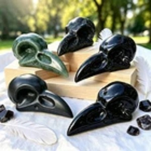 Calaveras de Cuervo Talladas a Mano en Cristal Natural, Figuras de Piedra, Estatuas de Calaveras de Cuervo, Decoración Gótica para el Hogar, Adorno para Altar de Brujas, Venta al Por Mayor - Product Image 2