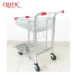 2-Tier Metalen Opvouwbare Winkelwagen Supermarkt Hand Trolley