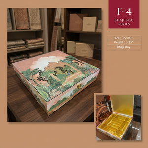 Caja de resina hecha a mano, serie de 15x15 pulgadas, pintada a mano, con bandeja dorada, diseño tradicional, tela satinada - Product Image 4