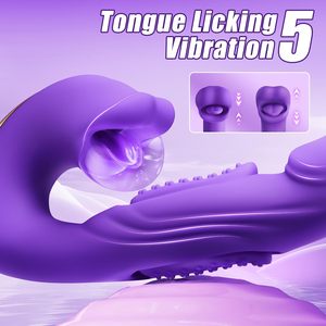 Dildo vibratore 4-in-1 rosa giocattolo del sesso spinta per le donne 5 leccare il clitoride 7 modalità di sbattitura <span class=keywords><strong>Clit</strong></span> ventosa lingua G-Spot stimolatore - Product Image 4
