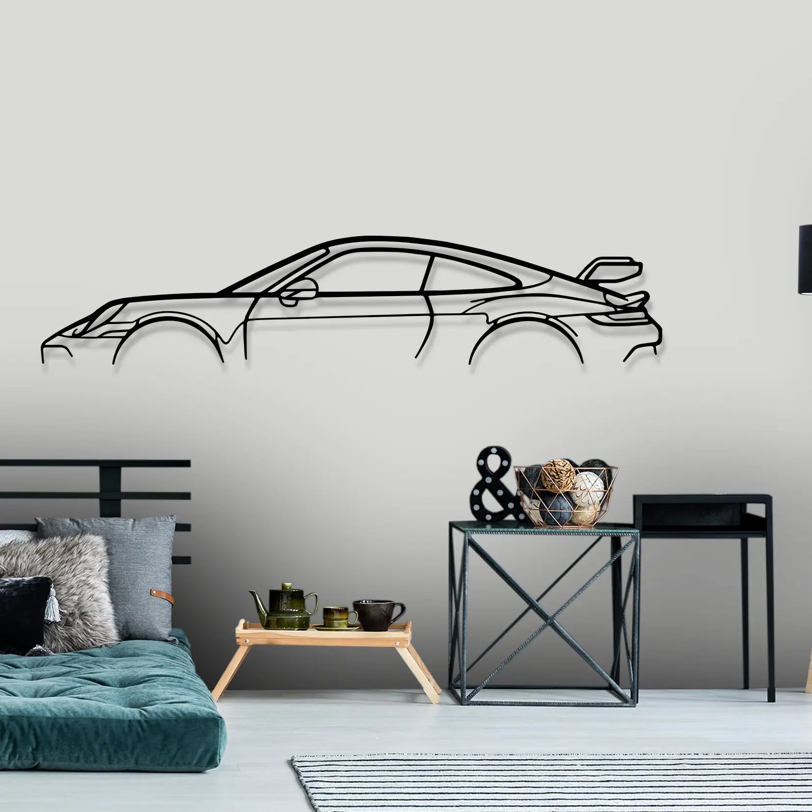 Nova garagem Wall Art Interior Home Decoração Metal Black Sports Car Silhouette Wall Art