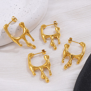 Pendientes de Aro con Forma Líquida, Chapados en Oro de 18K, Acero Inoxidable, Diseño Irregular, Joyería de Moda - Product Image 2
