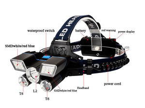 <span class=keywords><strong>Lampe</strong></span> <span class=keywords><strong>frontale</strong></span> étanche à Led, alimentée par batterie <span class=keywords><strong>10000</strong></span>, lumière bleue/rouge, longue portée avec Focus, 30W, 18650 <span class=keywords><strong>lumens</strong></span>, T6 - Product Image 5
