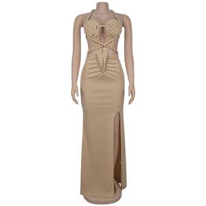 Femmes Sexy tricoté licou dos nu couleur unie longueur au sol décontracté avant transfrontalier pour <span class=keywords><strong>Aliexpress</strong></span> pour Amazon européen - Product Image 5