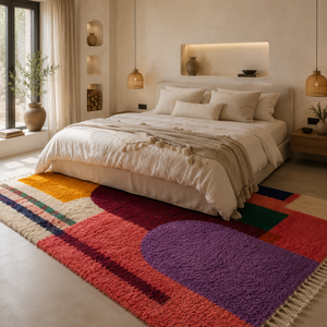 Coral Weavers Abstract Contemporary Vibrant Hand-Knotted Wool Rug Rectangle Medium Pile (0.4-0.6 In.) Polypropylene Backing - Product Image 1