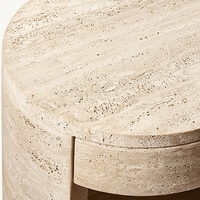 Table d'appoint en travertin courbé avec tiroir coulissant et étagère de rangement inférieure, style Wabi Sabi, pour le coin du salon